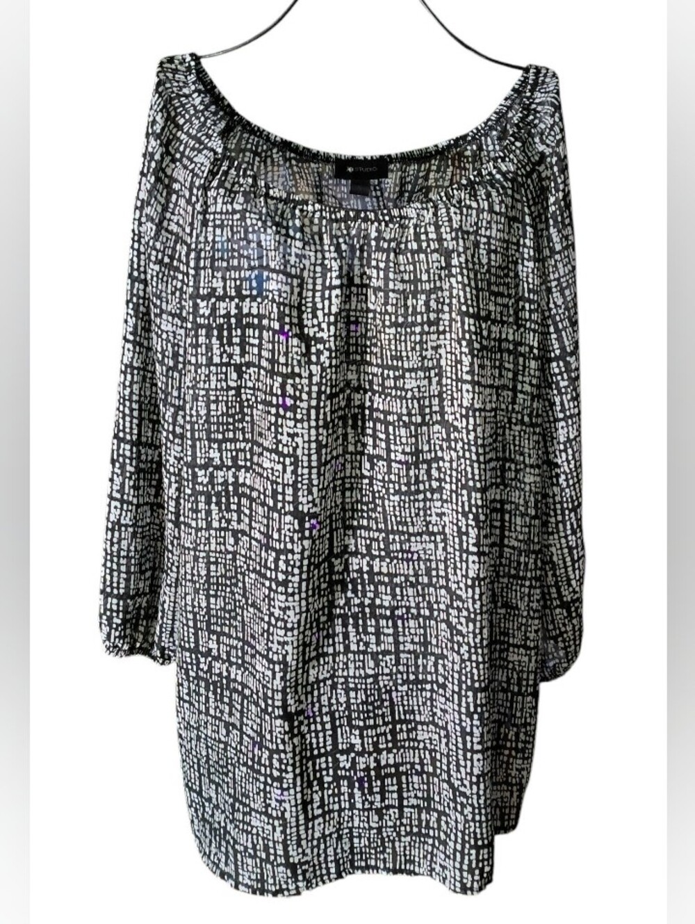 AB Studio Women’s Black and White Printed Peasant Top Size XL